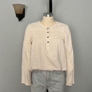 CURRENT ELLIOTT Long Sleeve Cotton Gauze Smocked Top - Size 2 (Medium)